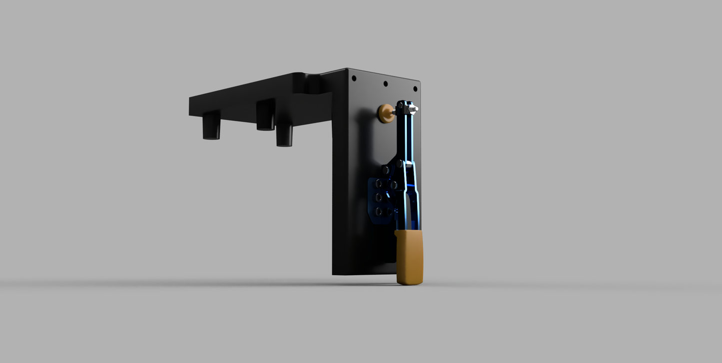 Side view of the SureClamp System by FishyFabsPNW, demonstrating the vertical clamping design and secure attachment mechanism.