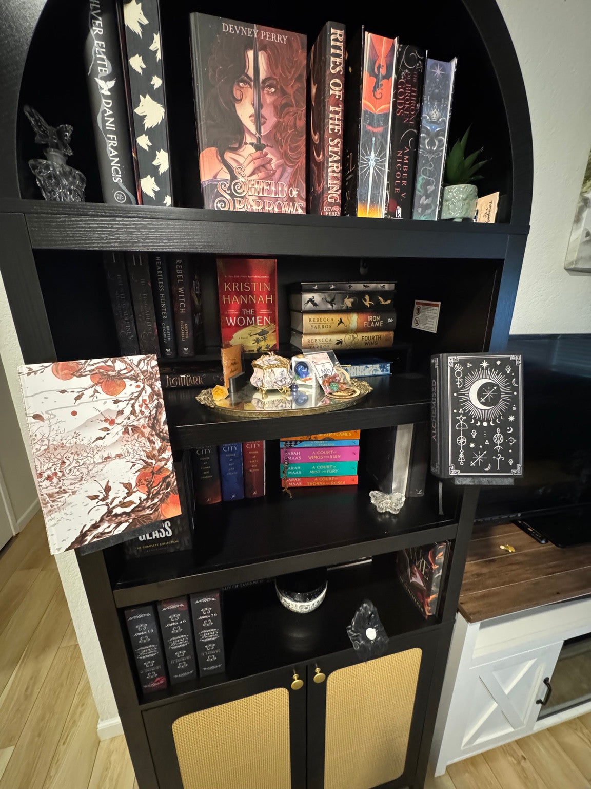 Bookshelf with two clamp-on book displays